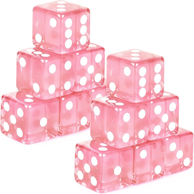 Abilat 12 Pieces 19mm Casino Dice Set Translucent 6 Sided Game Dices Square Corner Acrylic Dice for Casino Vegas Theme Birthday Party Supplies Board Games Classroom Teaching (Pink) - Image 1